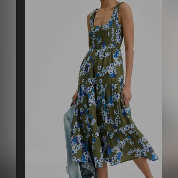 Floral Green and Blue Women's Dress - Picture 1 of 4
